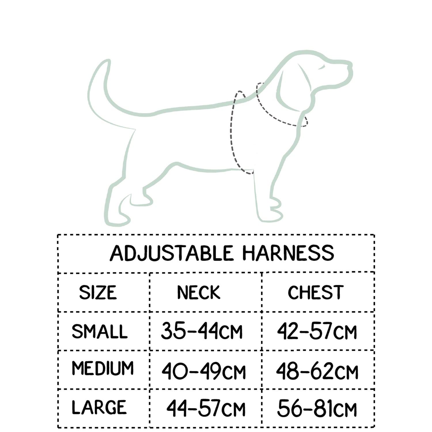 Dog harness sizes guide chart